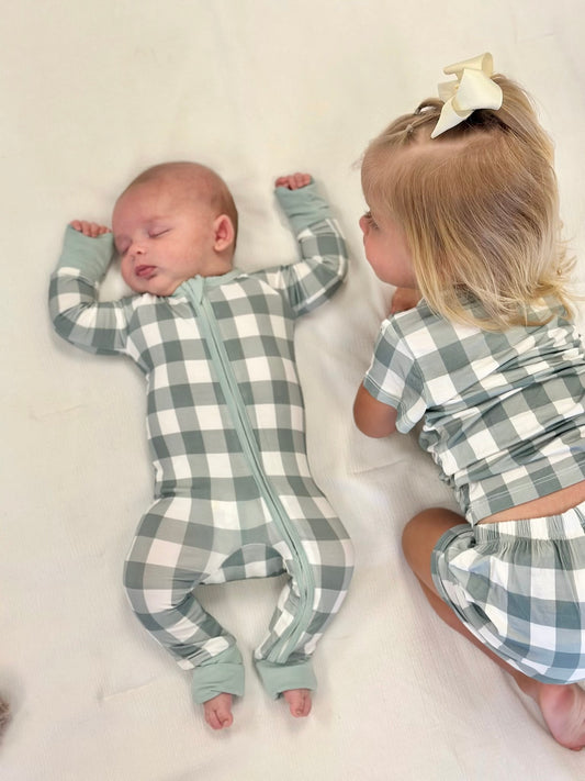 Soft Sage Plaid Kids Set