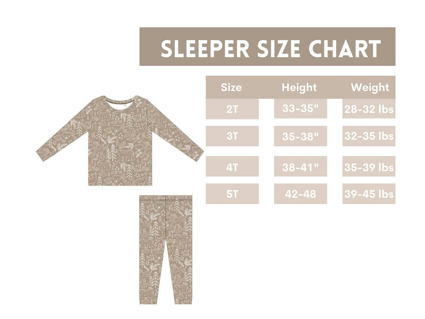 Bamboo Two-Piece Pajama Taupe Woodland Animal